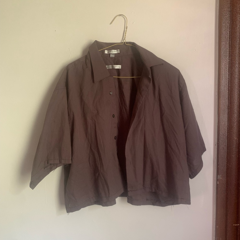 Unisex Geoffrey Beene Dark Brown Button Down Short Sleeve Shirt